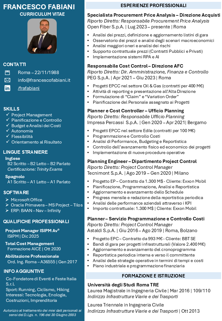 Curriculum Vitae Francesco Fabiani